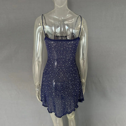 Rhinestone Decor Mini Cami Dress - VILLA FASHION