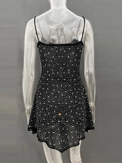 Rhinestone Decor Mini Cami Dress - VILLA FASHION
