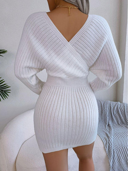 Rib - Knit Dolman Sleeve Sweater Dress - VILLA FASHION