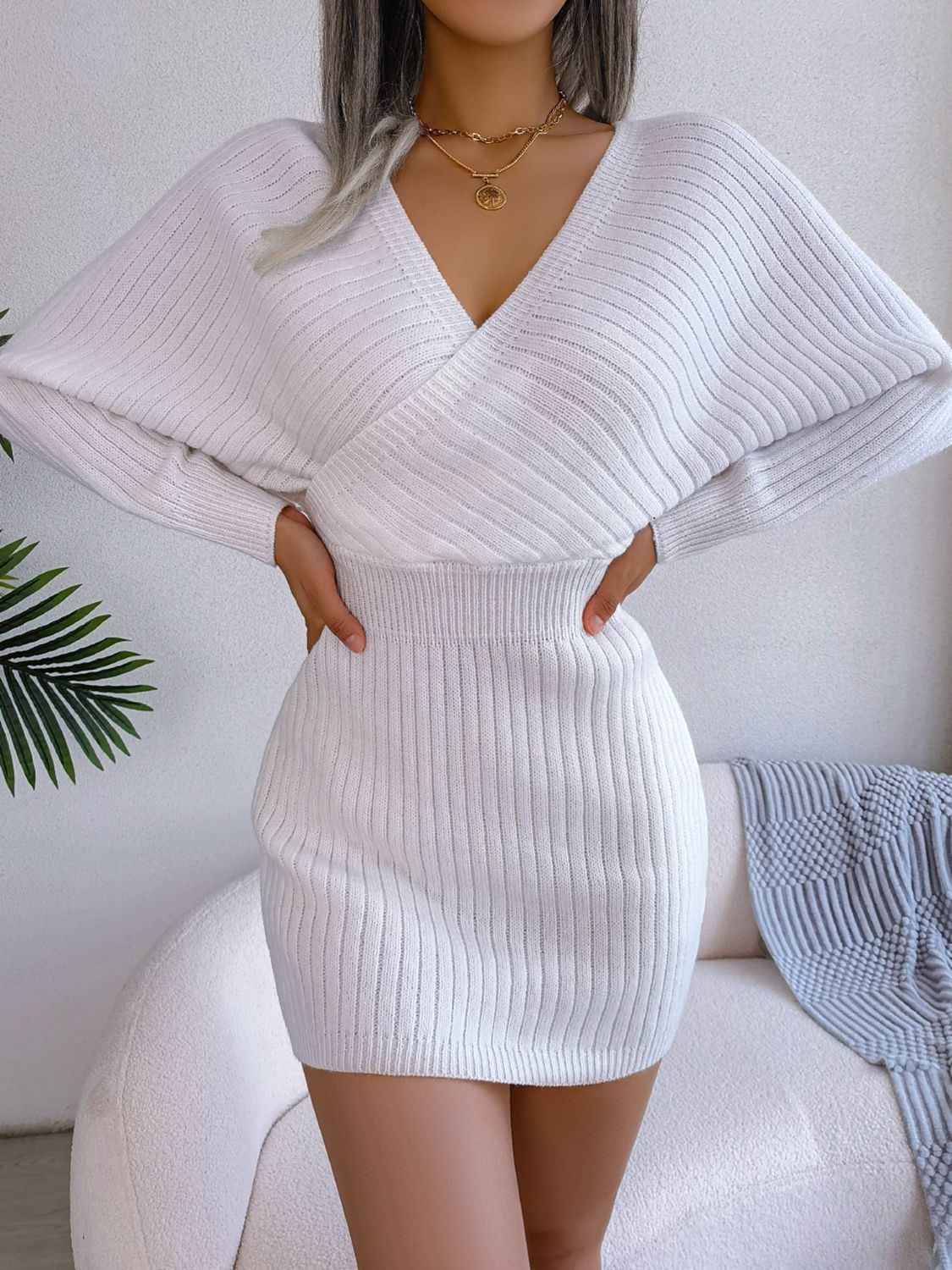 Rib - Knit Dolman Sleeve Sweater Dress - VILLA FASHION