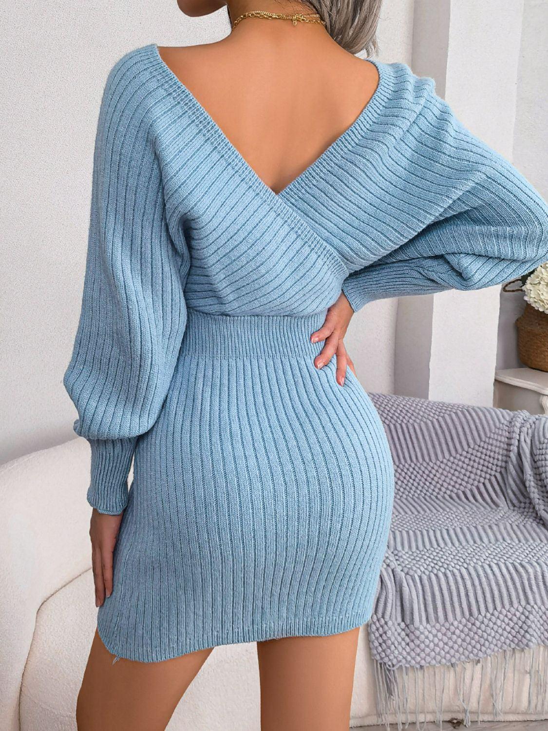 Rib - Knit Dolman Sleeve Sweater Dress - VILLA FASHION