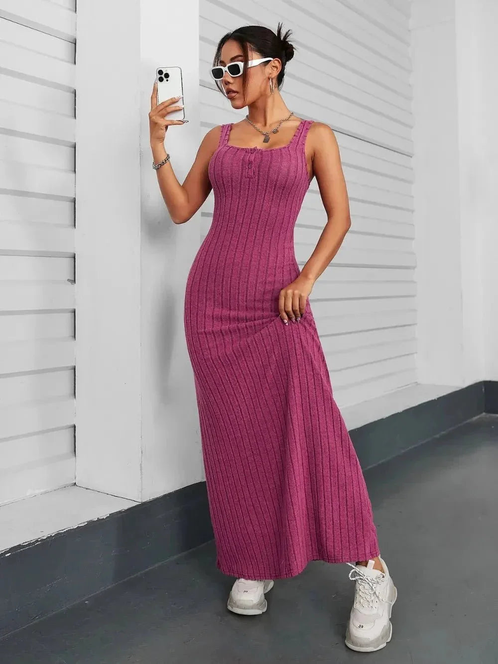 Ribbed Maxi Tank Dress - VILLA FASHION