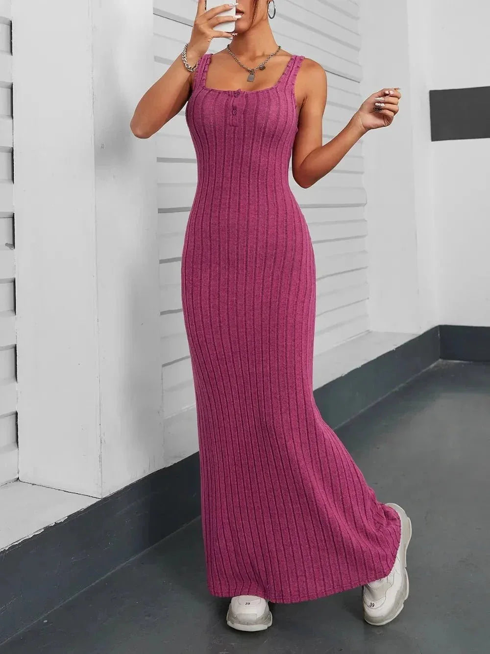 Ribbed Maxi Tank Dress - VILLA FASHION