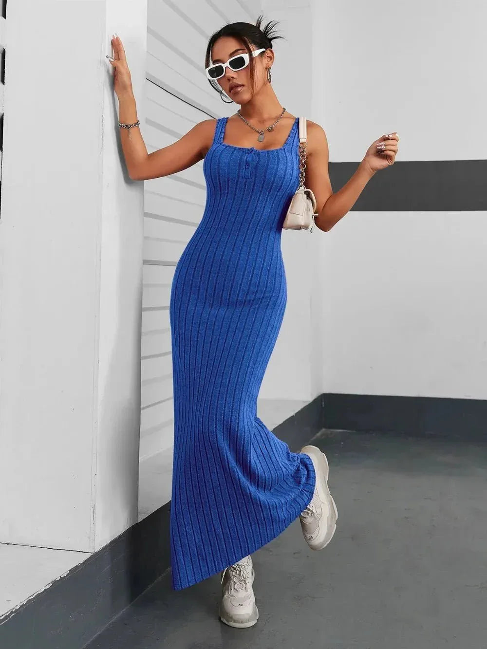 Ribbed Maxi Tank Dress - VILLA FASHION