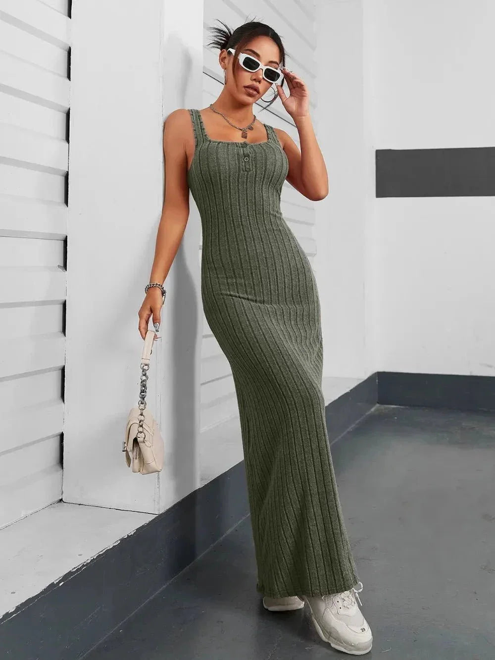 Ribbed Maxi Tank Dress - VILLA FASHION