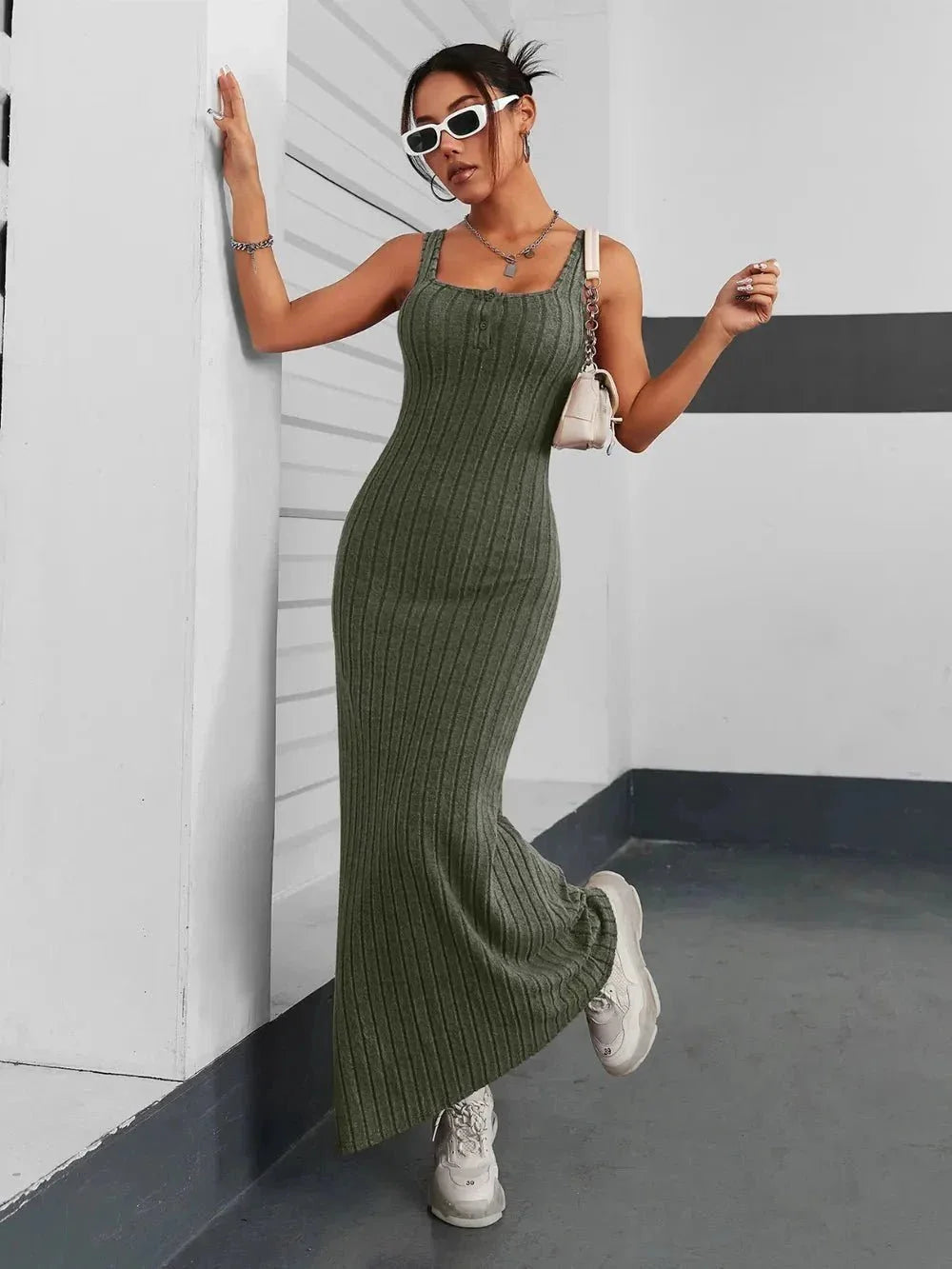Ribbed Maxi Tank Dress - VILLA FASHION