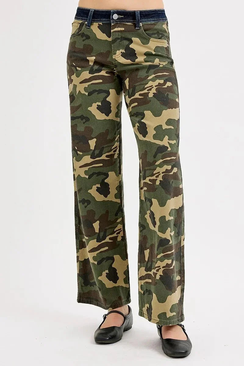 RISEN Camouflage Wide Leg Jeans - VILLA FASHION