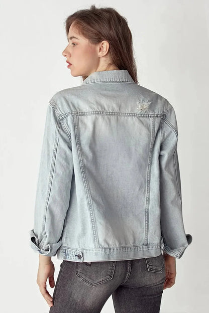 RISEN Distressed Button Up Jacket - VILLA FASHION