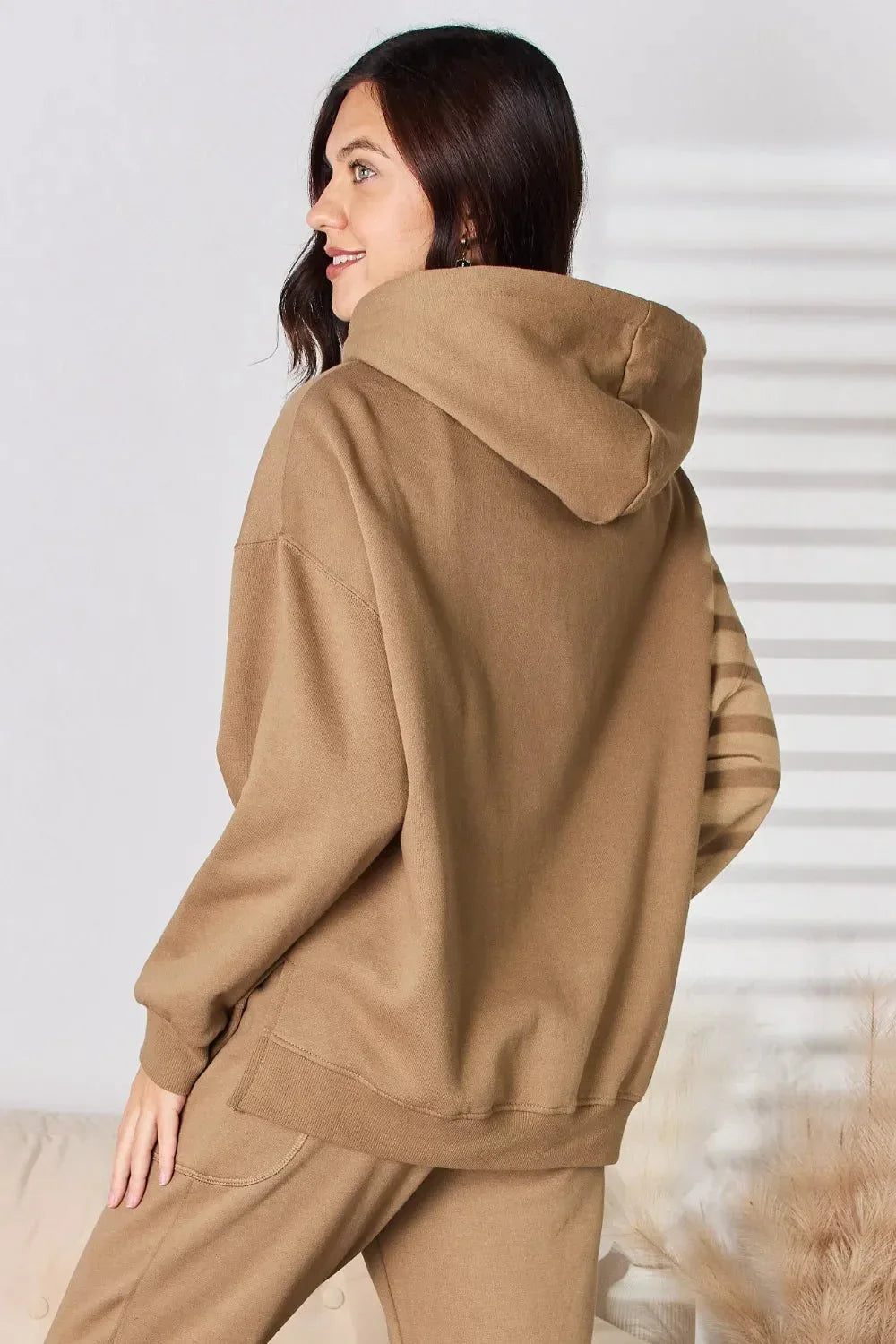 RISEN Drawstring Drop Shoulder Long Sleeve Hoodie - VILLA FASHION