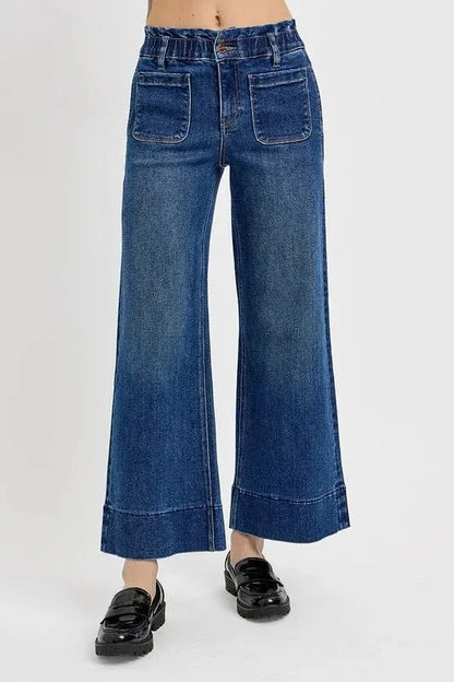 RISEN Elastic Band Wide Leg Jeans - VILLA FASHION
