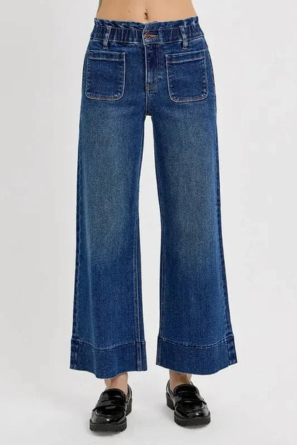 RISEN Elastic Band Wide Leg Jeans - VILLA FASHION