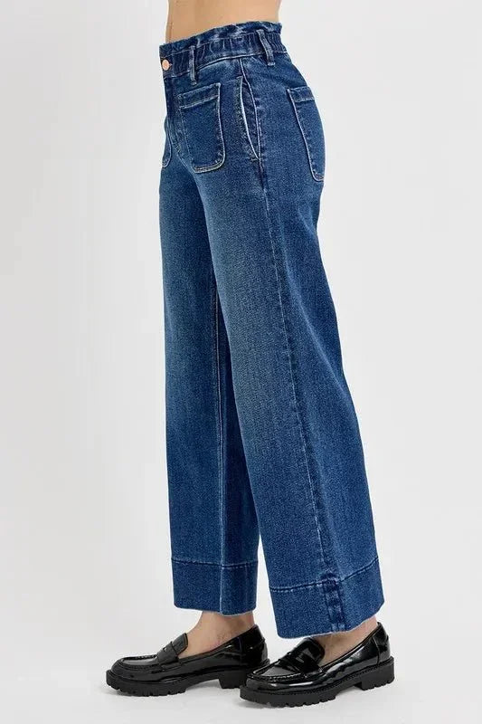 RISEN Elastic Band Wide Leg Jeans - VILLA FASHION