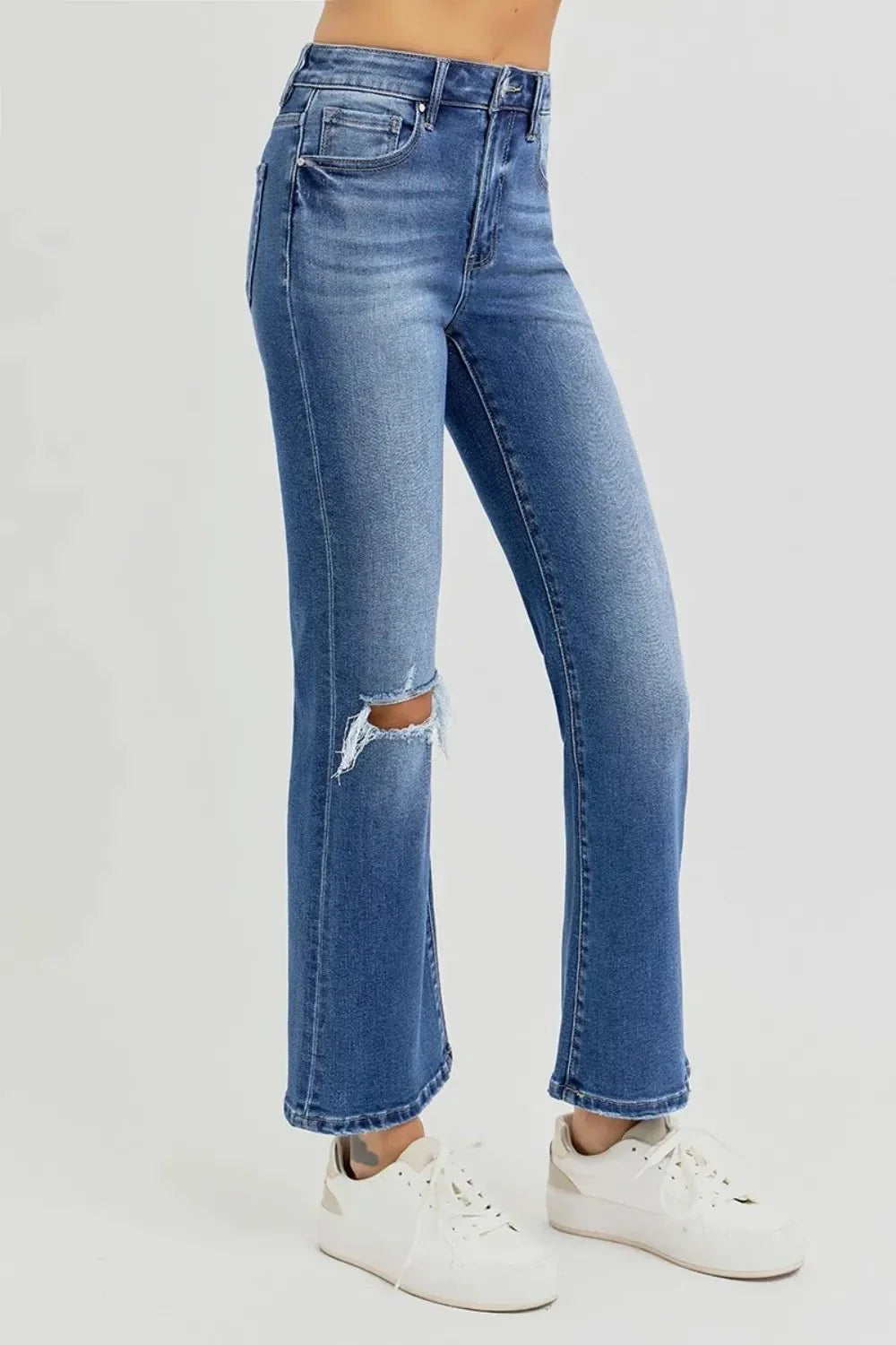 RISEN Full Size Distressed High Rise Crop Flare Jeans - VILLA FASHION