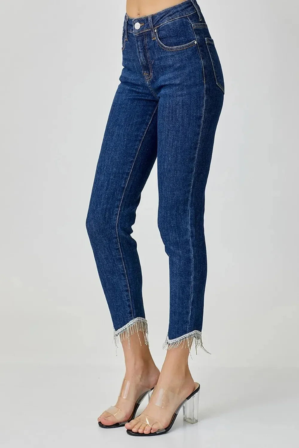 RISEN Full Size Embellished Mid Rise Crop Skinny Jeans - VILLA FASHION