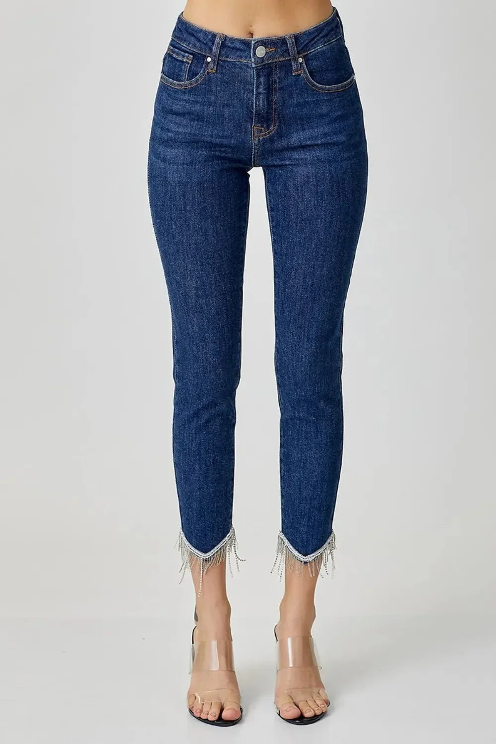 RISEN Full Size Embellished Mid Rise Crop Skinny Jeans - VILLA FASHION