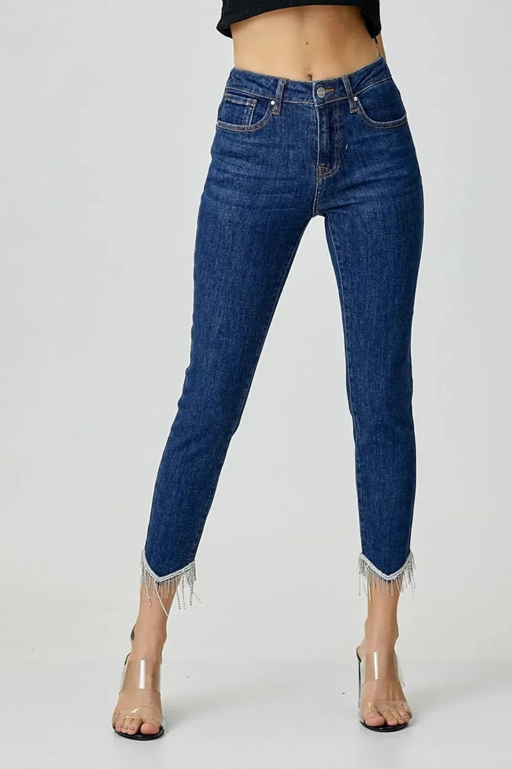 RISEN Full Size Embellished Mid Rise Crop Skinny Jeans - VILLA FASHION