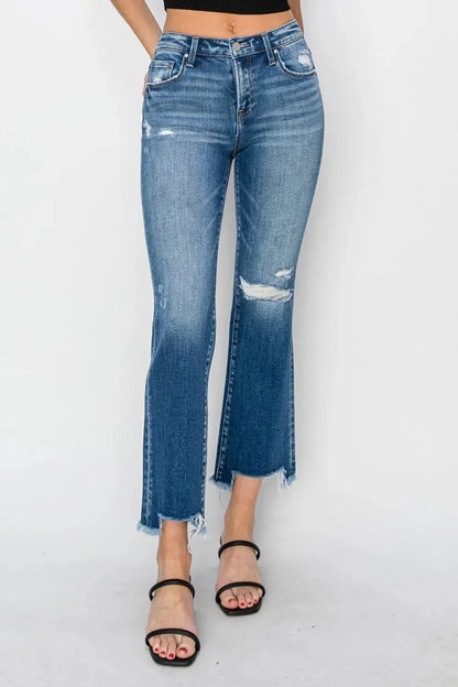 RISEN Full Size Frayed Step Hem Ankle Straight Jeans - VILLA FASHION