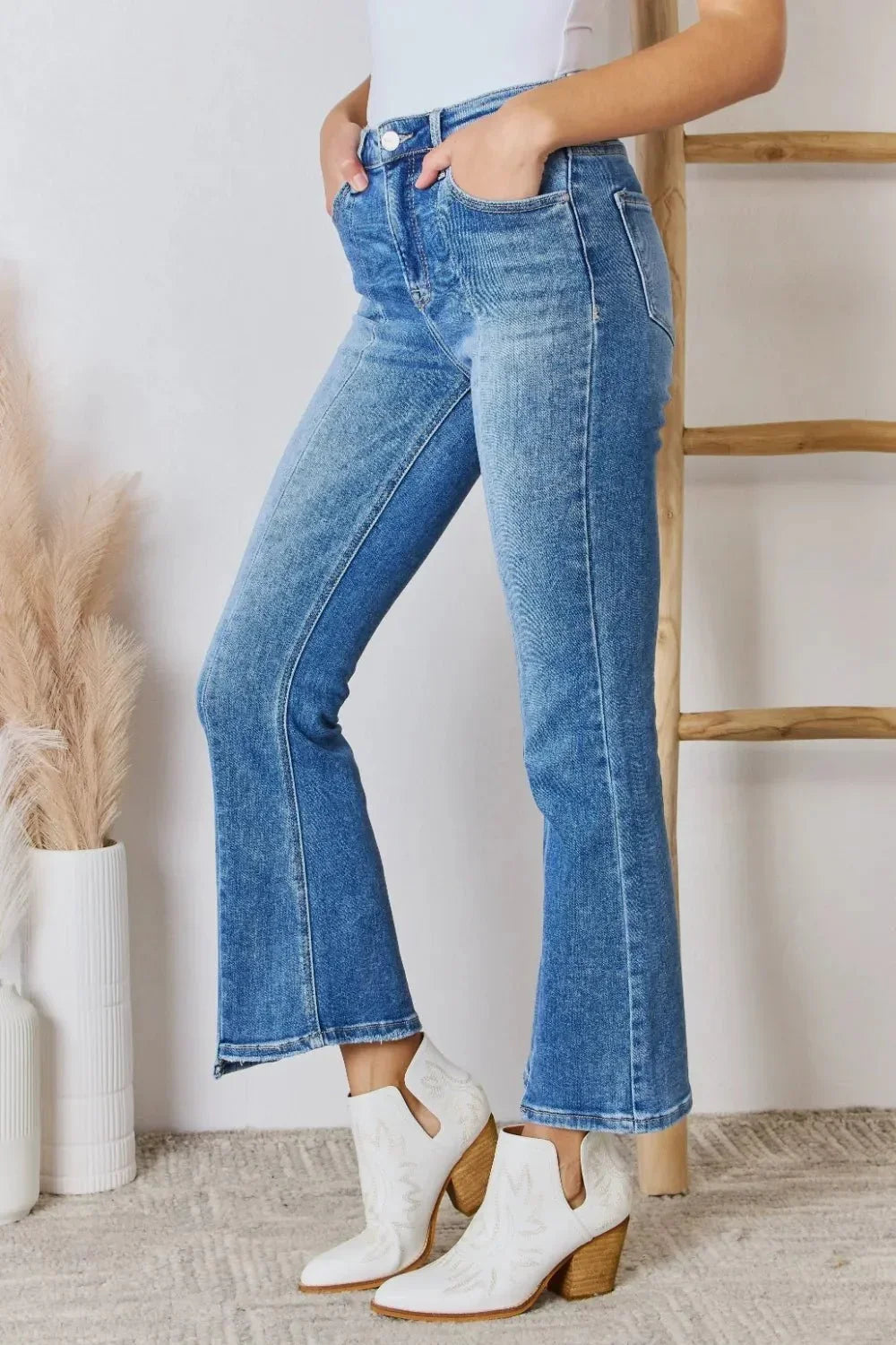 RISEN Full Size High Rise Ankle Flare Jeans - VILLA FASHION
