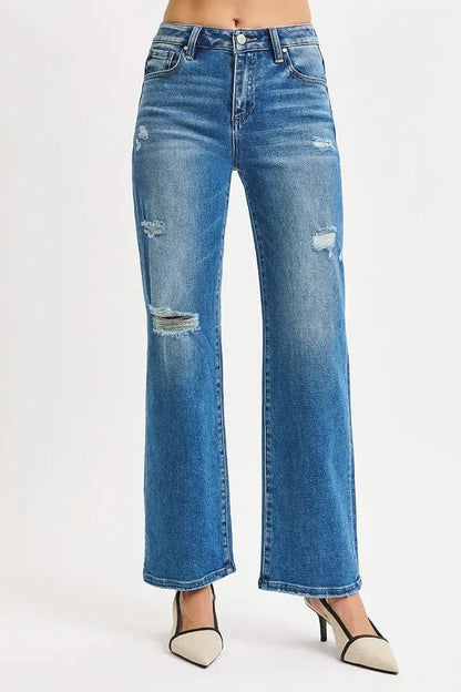 RISEN Full Size High Rise Ankle Straight Front Body Distressed Jeans Plus Size - VILLA FASHION