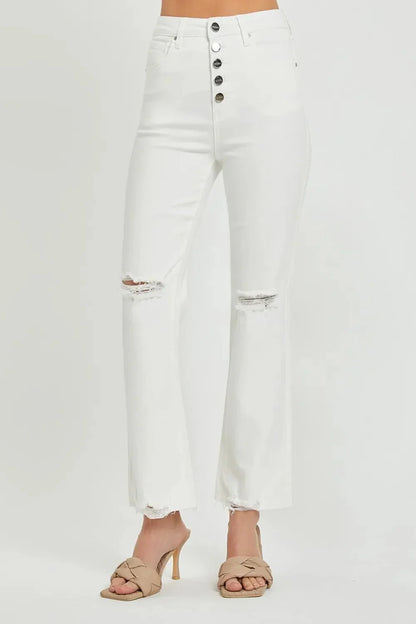 RISEN Full Size High Rise Button Fly Straight Ankle Jeans - VILLA FASHION