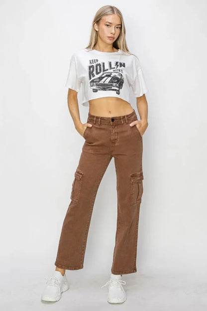 Risen Full Size High Rise Cargo Jeans - VILLA FASHION
