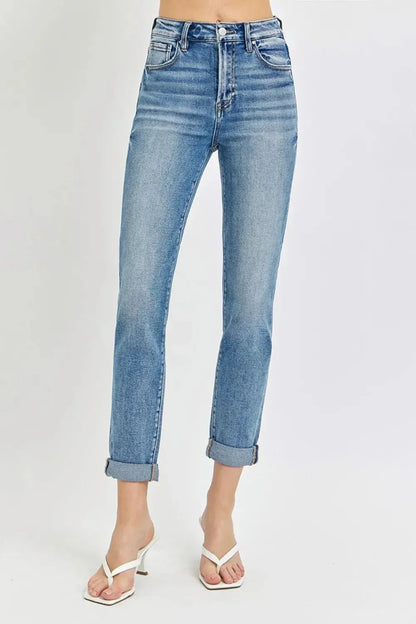 Risen Full Size High Rise Cropped Roll Up Jeans - VILLA FASHION