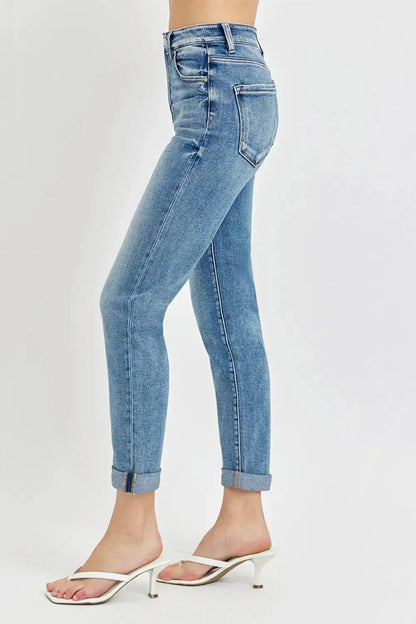 Risen Full Size High Rise Cropped Roll Up Jeans - VILLA FASHION