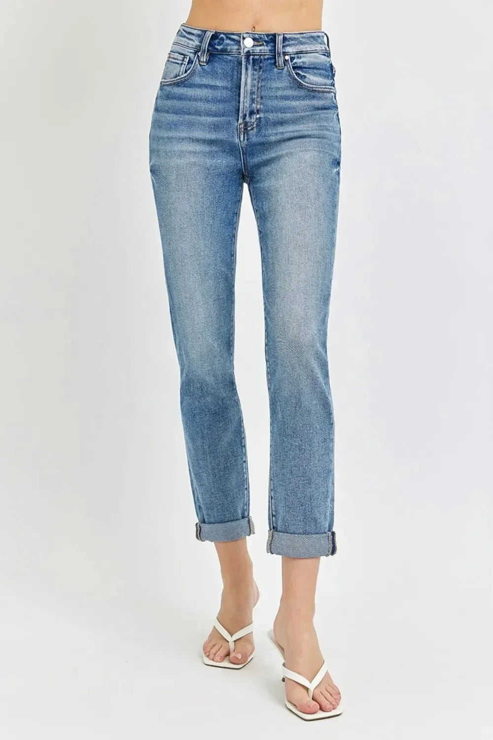 Risen Full Size High Rise Cropped Roll Up Jeans - VILLA FASHION