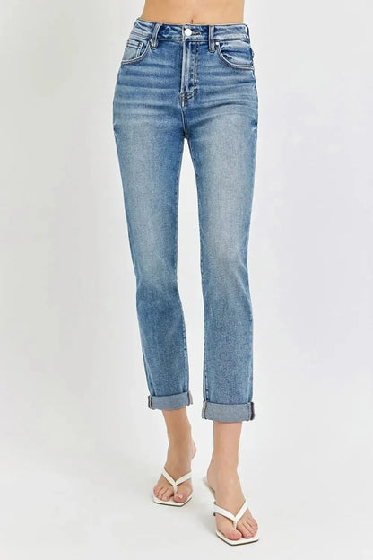 Risen Full Size High Rise Cropped Roll Up Jeans - VILLA FASHION