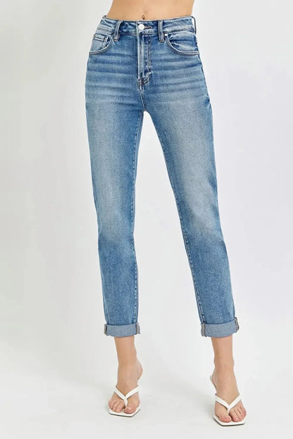 Risen Full Size High Rise Cropped Roll Up Jeans - VILLA FASHION