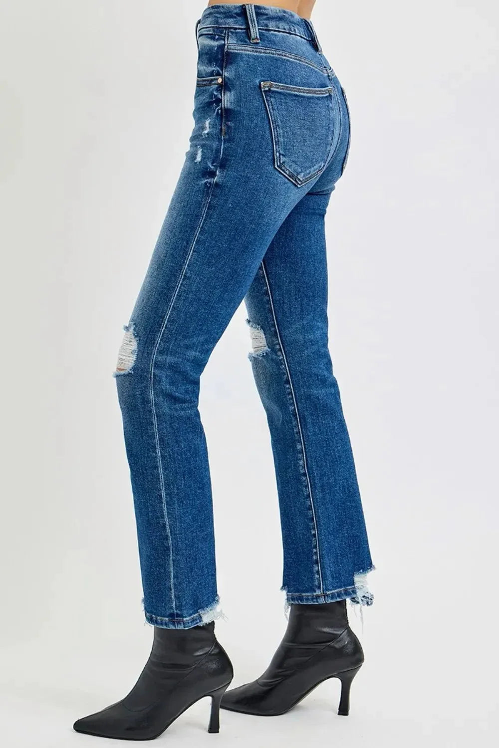RISEN Full Size High Rise Distressed Crop Straight Jeans - VILLA FASHION
