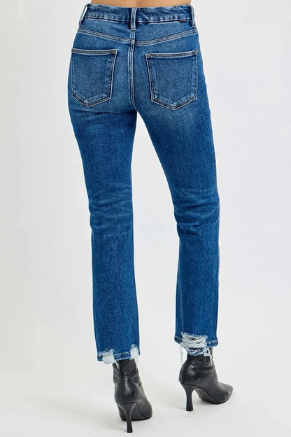 RISEN Full Size High Rise Distressed Crop Straight Jeans - VILLA FASHION