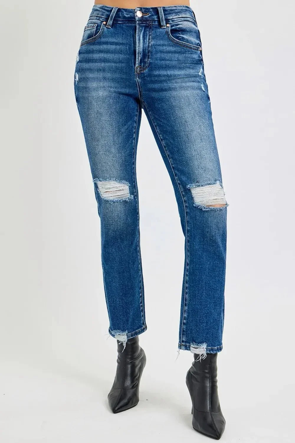 RISEN Full Size High Rise Distressed Crop Straight Jeans - VILLA FASHION