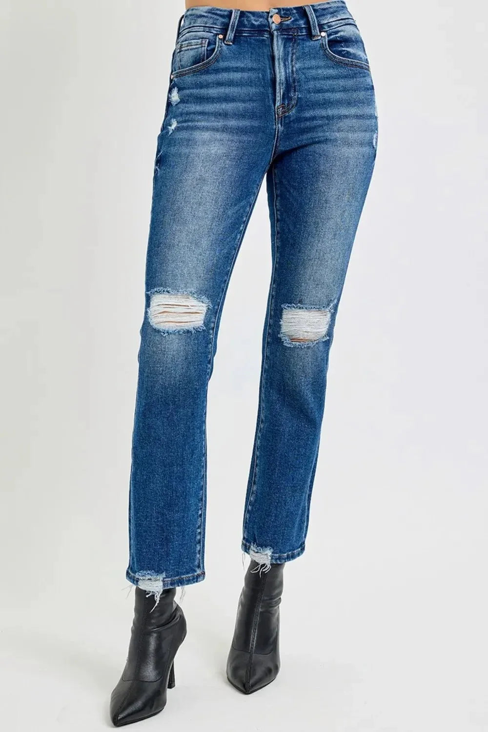 RISEN Full Size High Rise Distressed Crop Straight Jeans - VILLA FASHION