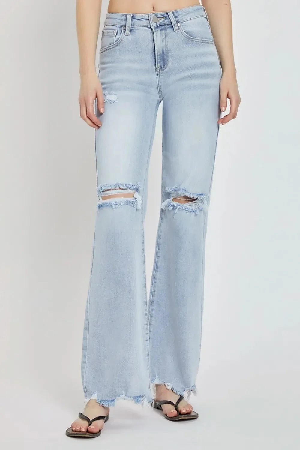 RISEN Full Size High Rise Distressed Wide Leg Jeans - VILLA FASHION