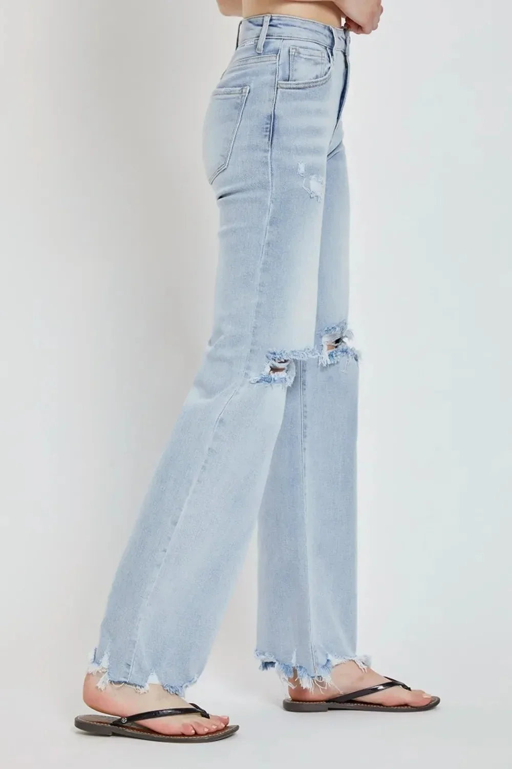 RISEN Full Size High Rise Distressed Wide Leg Jeans - VILLA FASHION