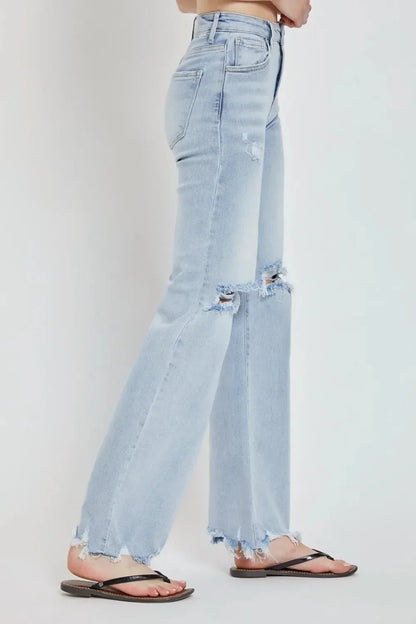 RISEN Full Size High Rise Distressed Wide Leg Jeans - VILLA FASHION