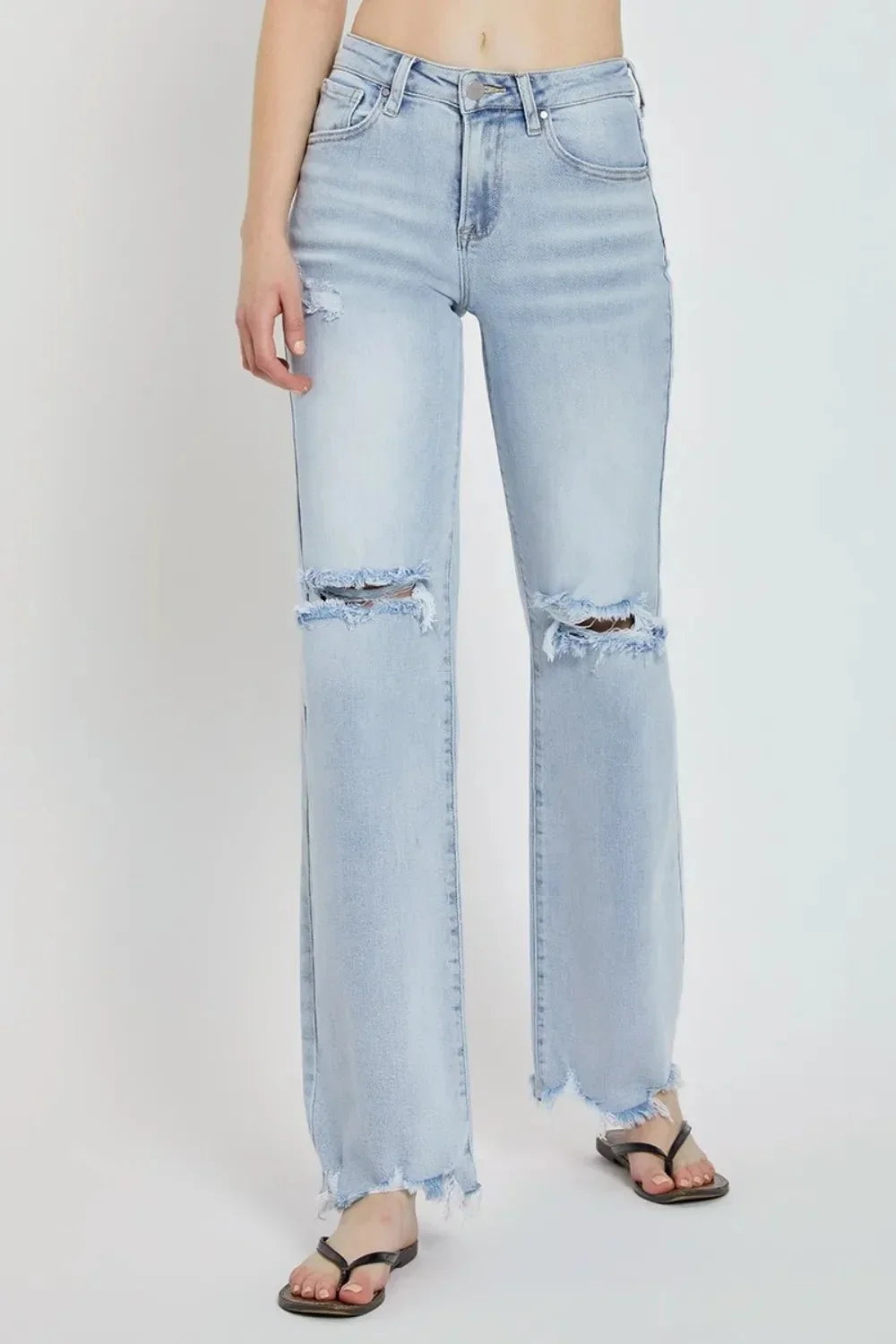 RISEN Full Size High Rise Distressed Wide Leg Jeans - VILLA FASHION