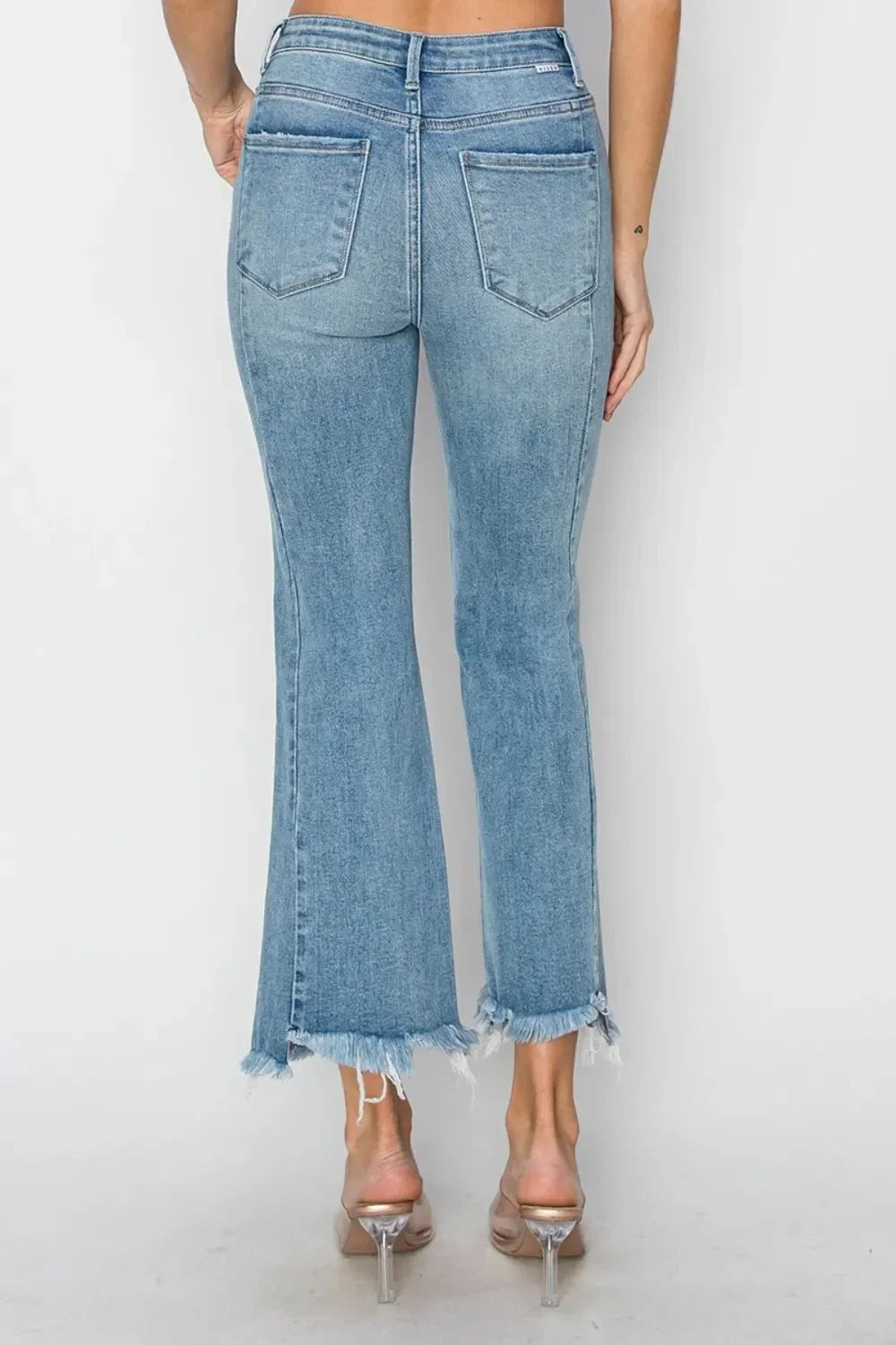 RISEN Full Size High Rise Frayed Hem Flare Jeans - VILLA FASHION