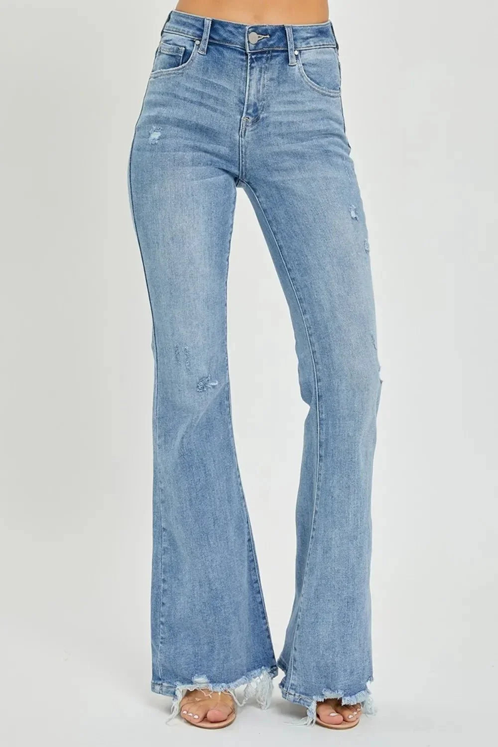 Risen Full Size High Rise Frayed Hem Flare Jeans - VILLA FASHION