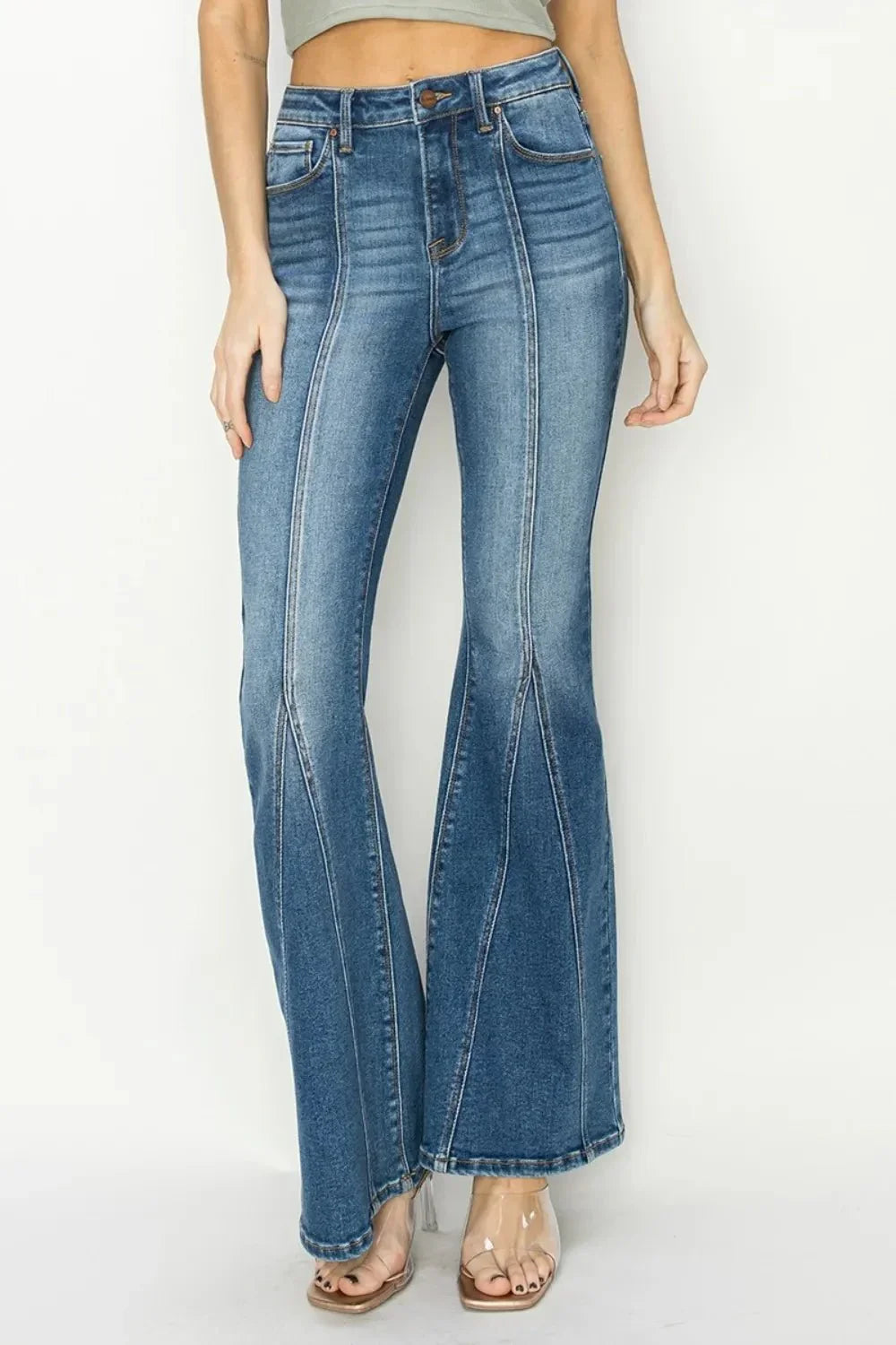 RISEN Full Size High Rise Front Seam Detailed Flare Jeans - VILLA FASHION