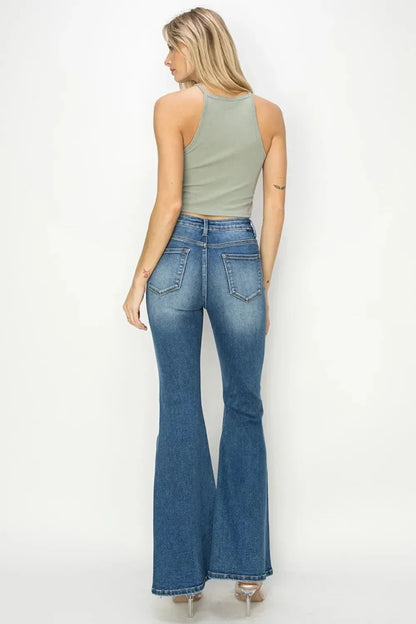 RISEN Full Size High Rise Front Seam Detailed Flare Jeans - VILLA FASHION