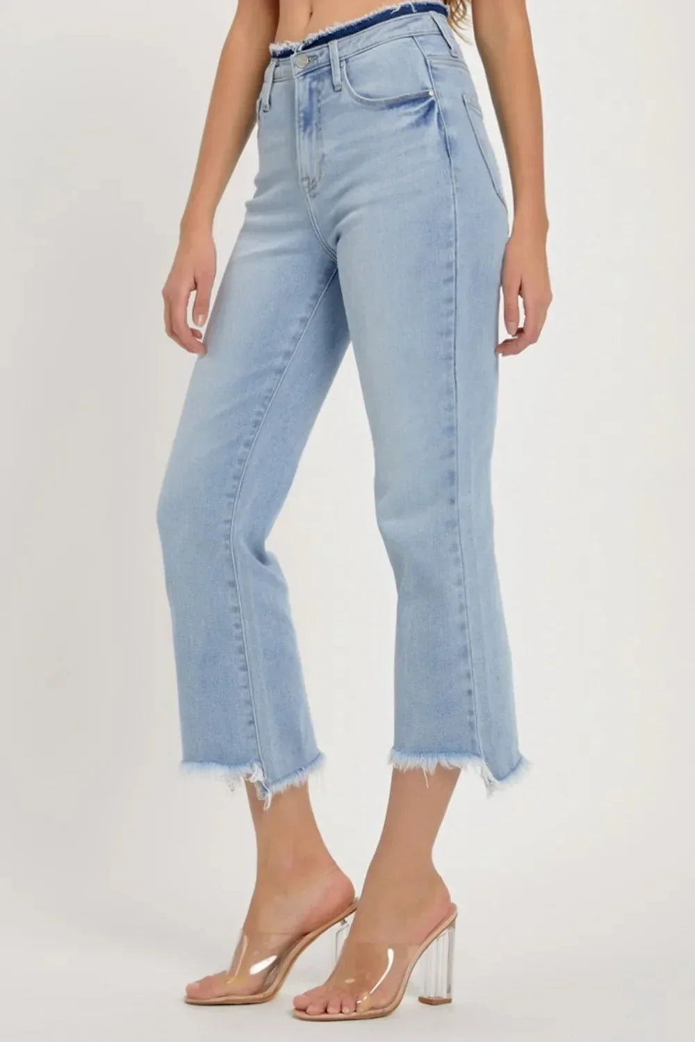 RISEN Full Size High Rise Raw Edge Crop Jeans - VILLA FASHION