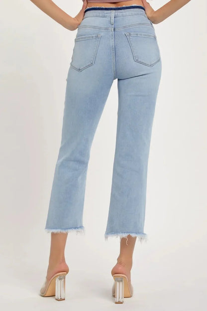 RISEN Full Size High Rise Raw Edge Crop Jeans - VILLA FASHION