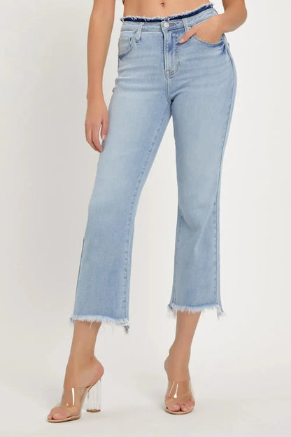 RISEN Full Size High Rise Raw Edge Crop Jeans - VILLA FASHION