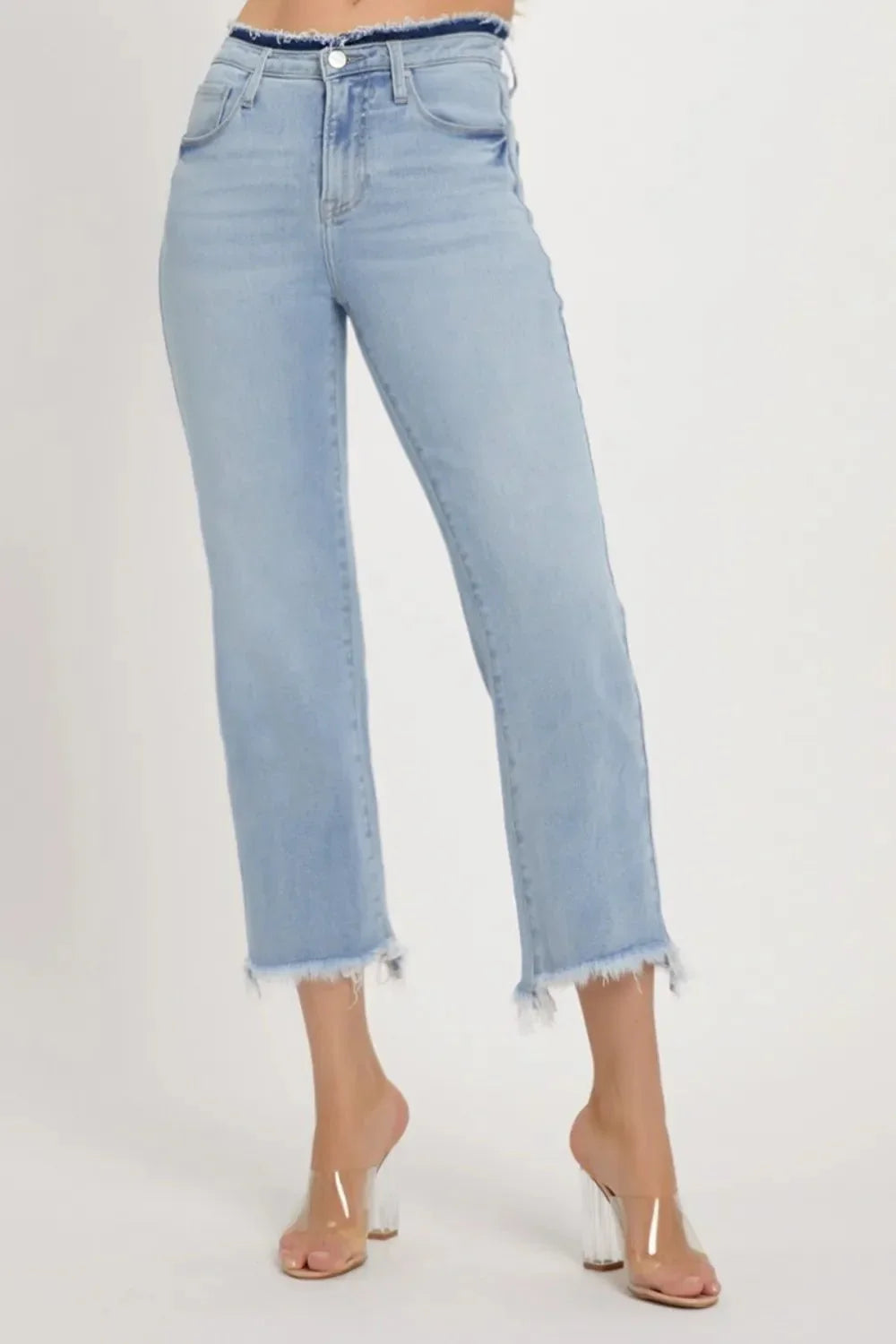 RISEN Full Size High Rise Raw Edge Crop Jeans - VILLA FASHION