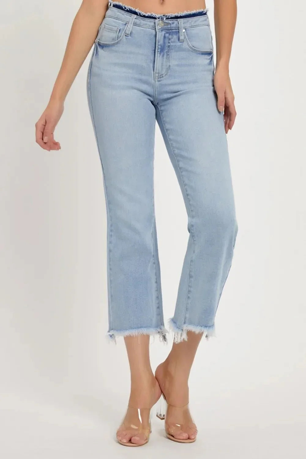 RISEN Full Size High Rise Raw Edge Crop Jeans - VILLA FASHION