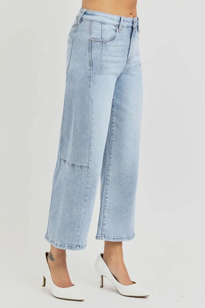 RISEN Full Size High Rise Seamed Detail Wide Leg Crop Jeans - VILLA FASHION