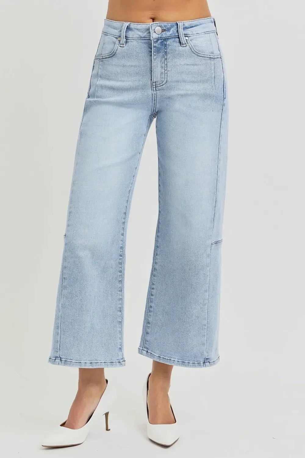 RISEN Full Size High Rise Seamed Detail Wide Leg Crop Jeans - VILLA FASHION