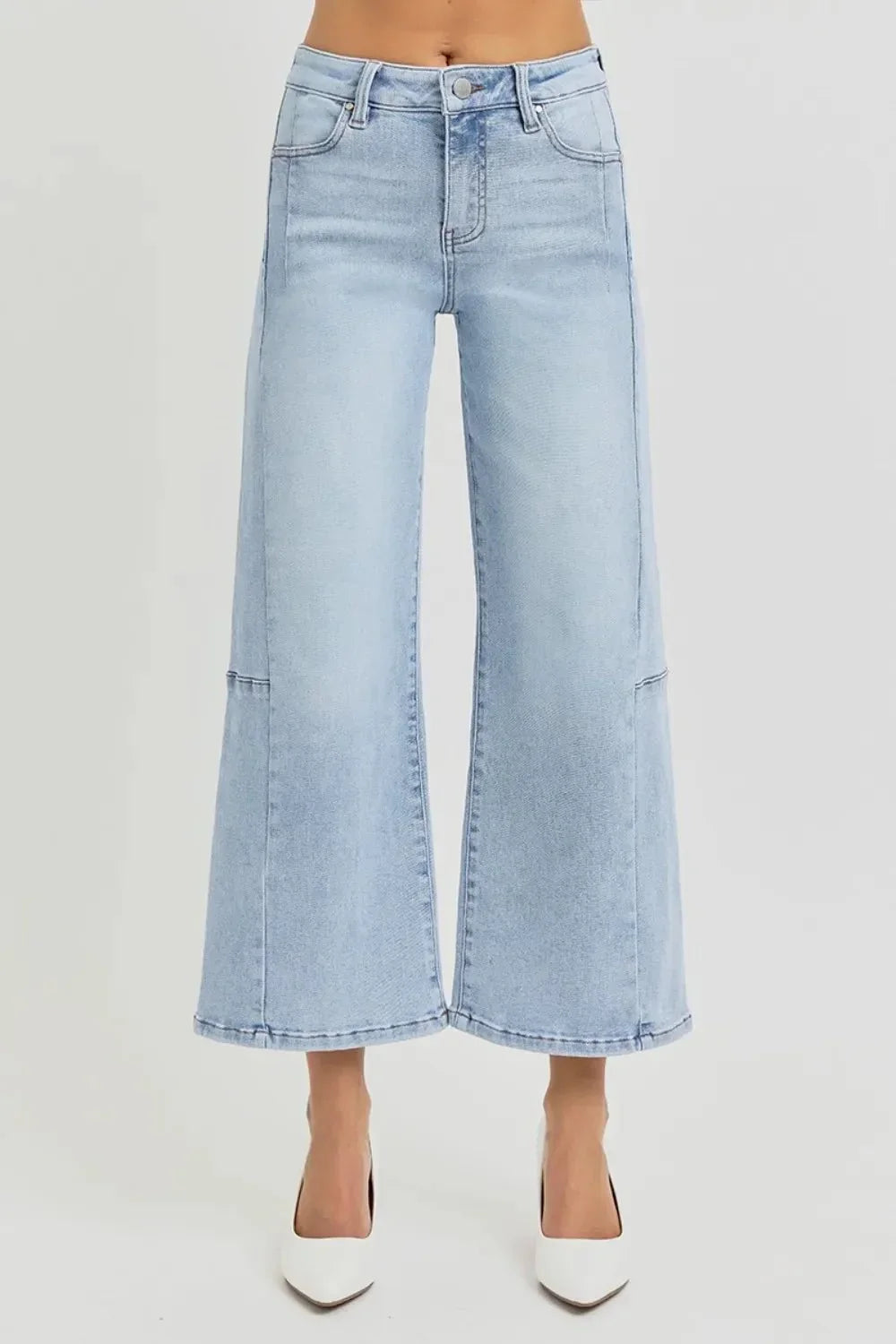 RISEN Full Size High Rise Seamed Detail Wide Leg Crop Jeans - VILLA FASHION